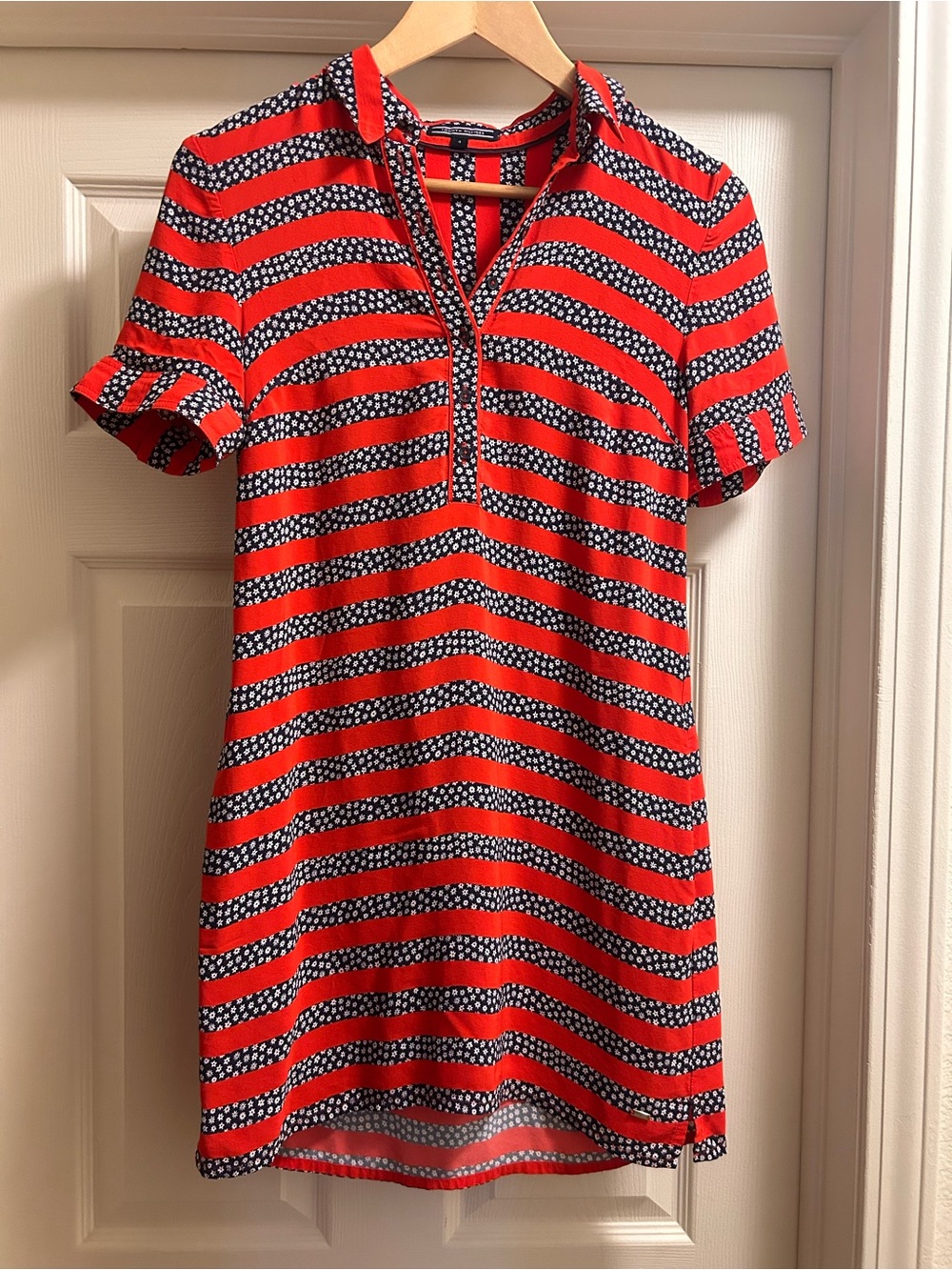 Tommy Hilfiger Red and Navy Striped Polo Mini Dress